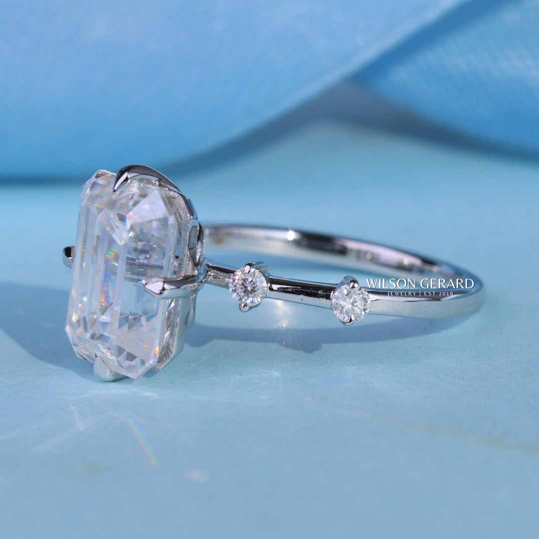 3.0CT Emerald Cut E/VS1 Lab Grown Diamond Petite Pave Engagement Ring