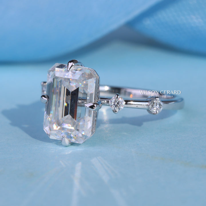 3.0CT Emerald Cut E/VS1 Lab Grown Diamond Petite Pave Engagement Ring