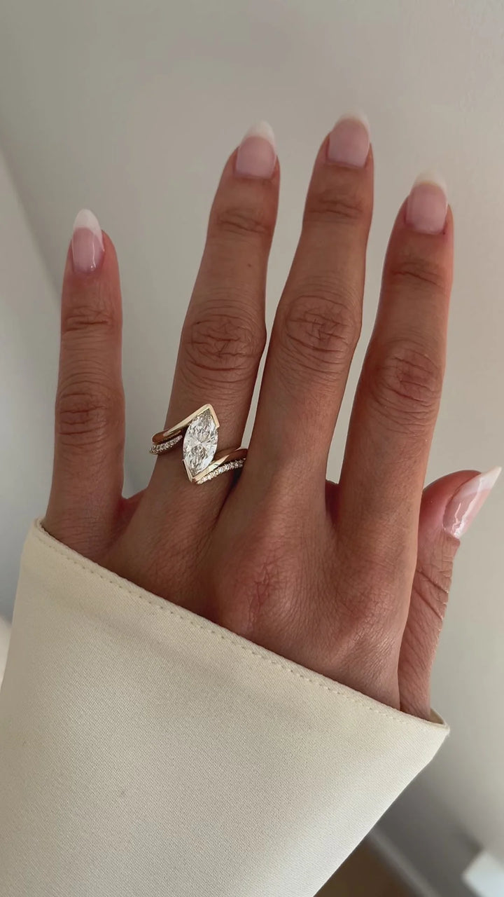 2.0CT Marquise Lab Grown Diamond Bypass Half Bezel Engagement Ring With Matching Band