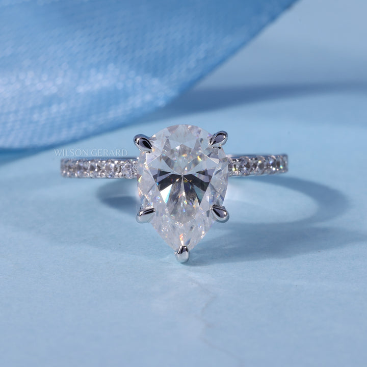 1.0CT Pear E/VS1 Lab Grown Diamond Hidden Halo Pave Engagement Ring