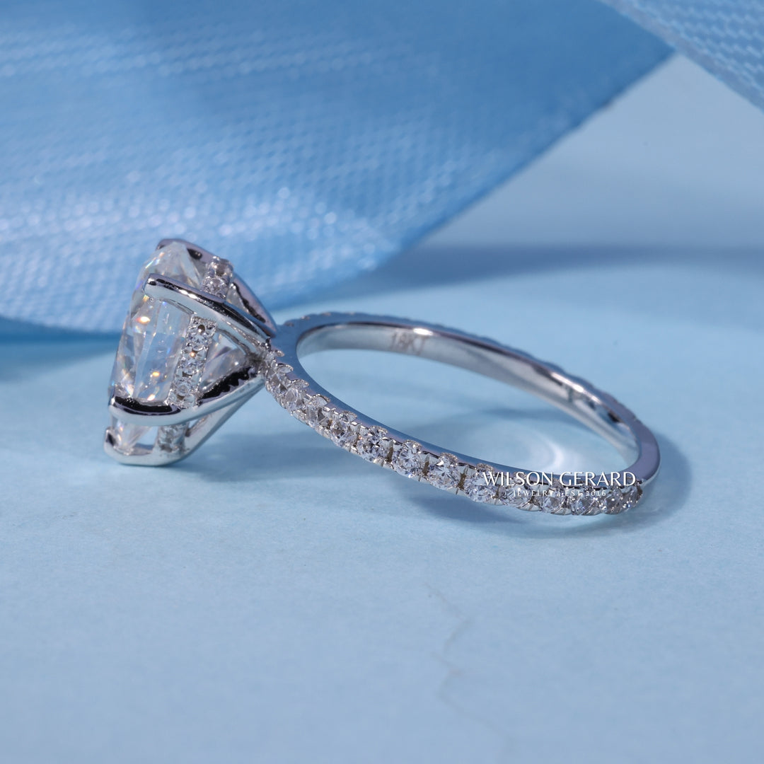 1.0CT Pear E/VS1 Lab Grown Diamond Hidden Halo Pave Engagement Ring