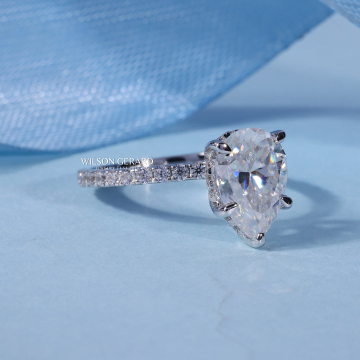 1.0CT Pear E/VS1 Lab Grown Diamond Hidden Halo Pave Engagement Ring