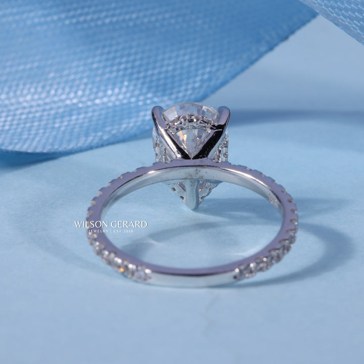 1.0CT Pear E/VS1 Lab Grown Diamond Hidden Halo Pave Engagement Ring