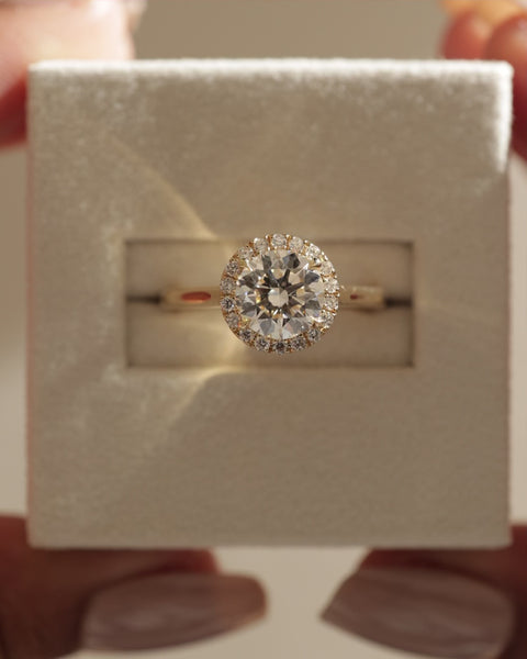 1.0ct Round F/VS1 Lab Grown Diamond Halo Cathedral Engagement Ring