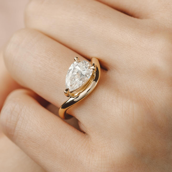 1.5ct Unique Pear Curved Lab Grown Diamond Engagement Ring