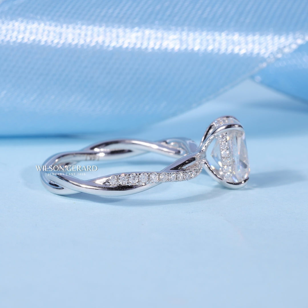 1.0CT Elongated Cushion E/VS1 Lab Grown Diamond Hidden Halo Split Shank Engagement Ring