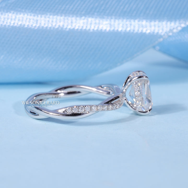1.0CT Elongated Cushion E/VS1 Lab Grown Diamond Hidden Halo Split Shank Engagement Ring