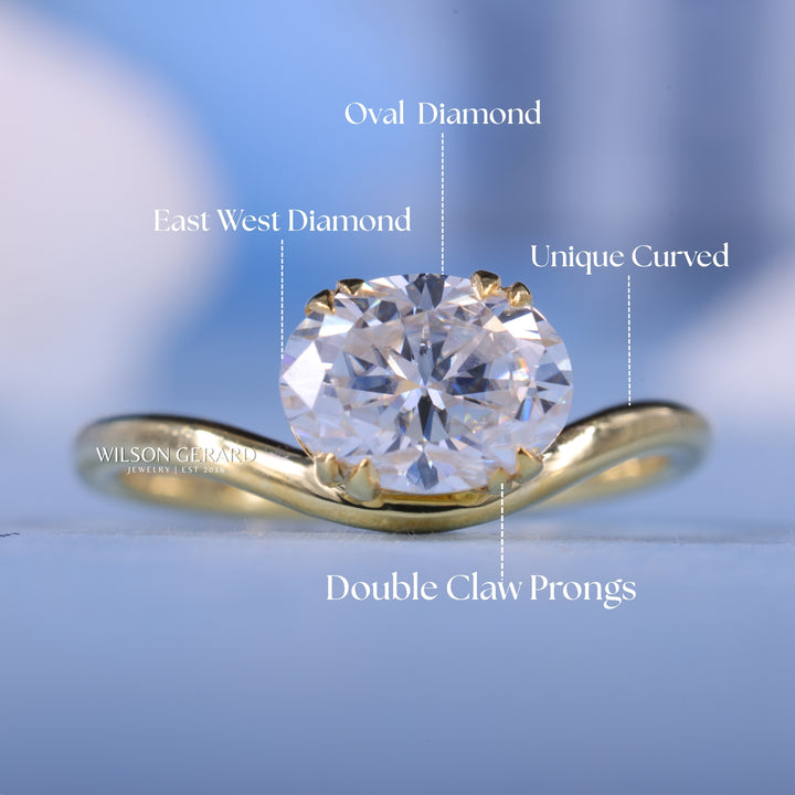 1.0CT Oval E/VS2 Lab Grown Unique Curved East West Engagement Rings