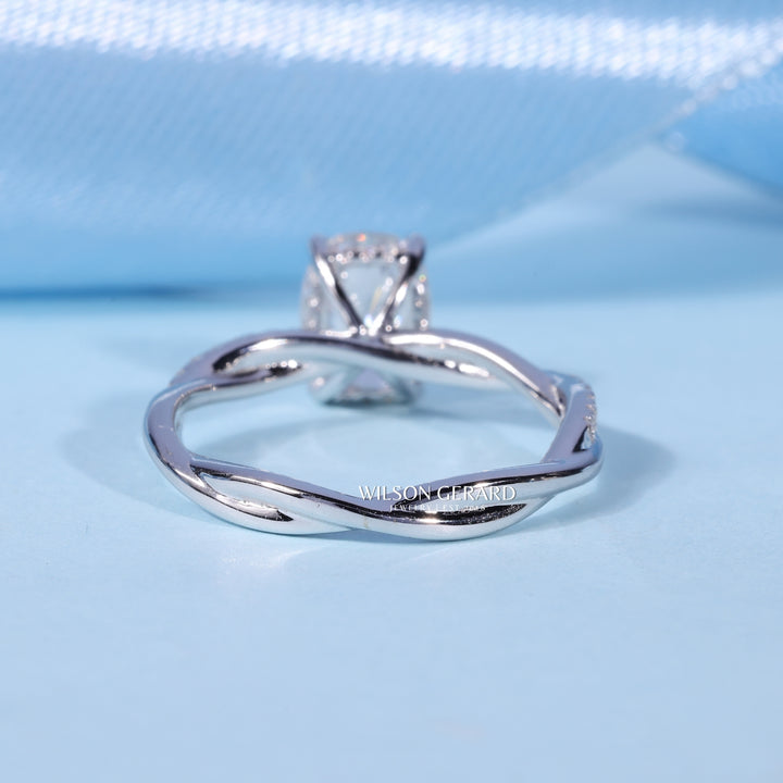 1.0CT Elongated Cushion E/VS1 Lab Grown Diamond Hidden Halo Split Shank Engagement Ring