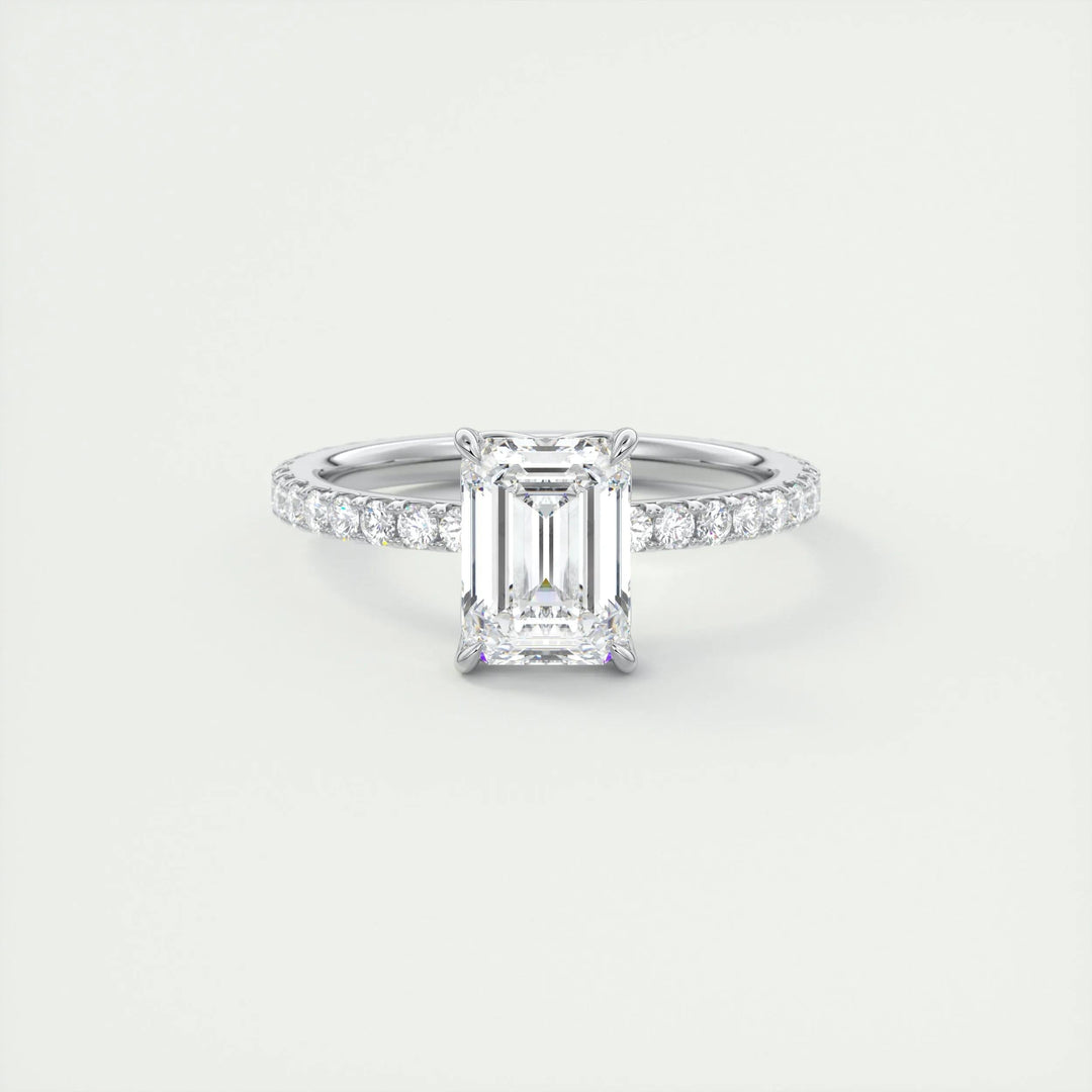 1.75ct Emerald F- VS1 Diamond Pave Engagement Ring
