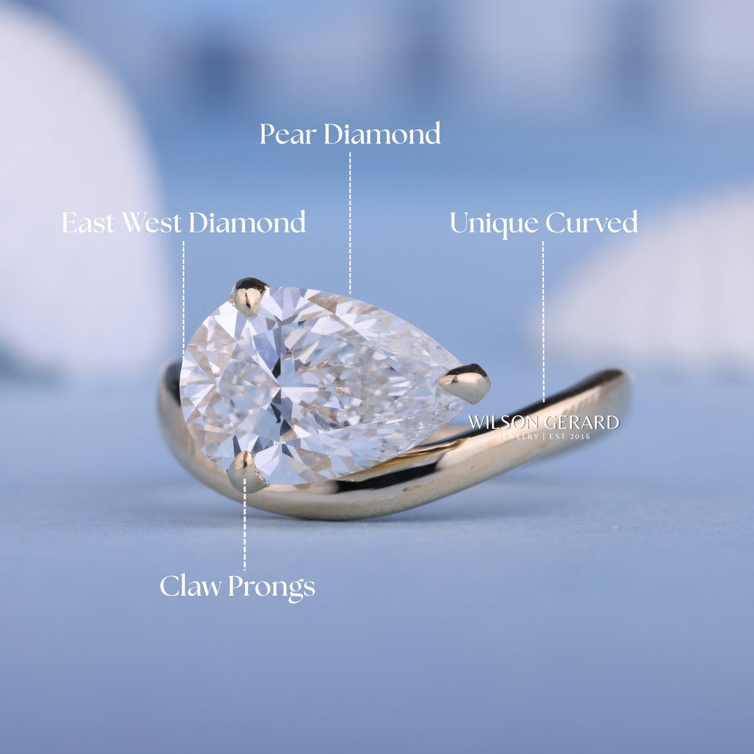 2.50CT Pear E/VS1 CVD Diamond Unique Curved East West Engagement Ring