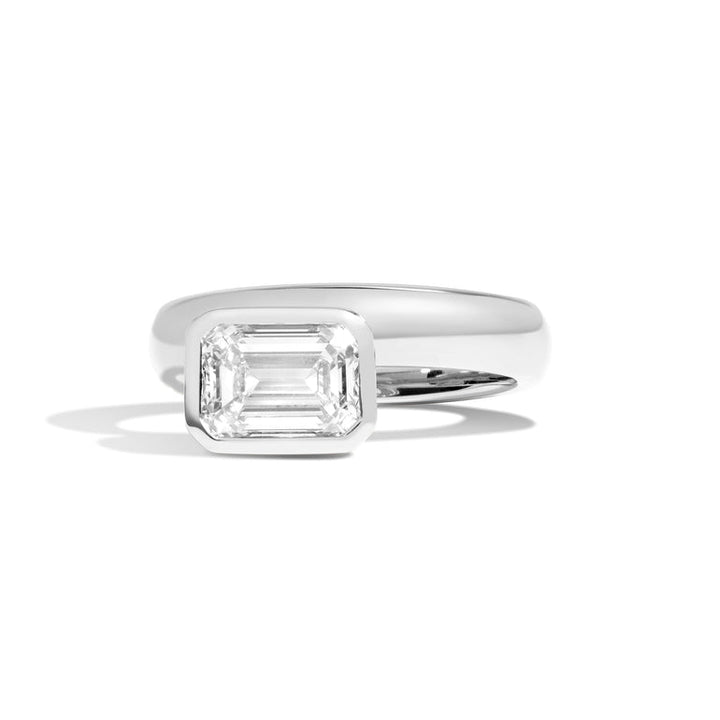 2.0ct Emerald Cut Bezel Diamond Unique Engagement Ring