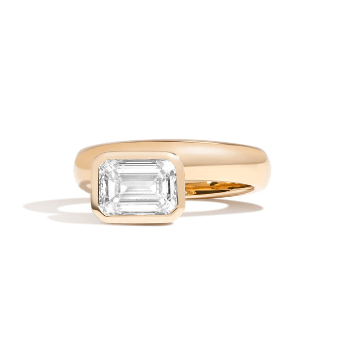 2.0ct Emerald Cut Bezel Diamond Unique Engagement Ring