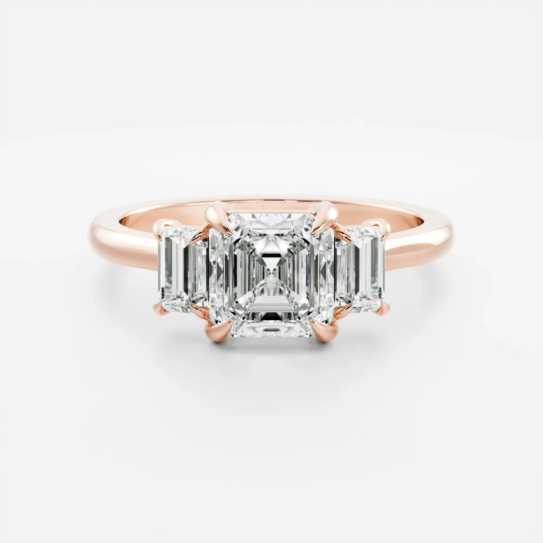 asscher cut trilogy engagement ring 1.5 carat lab diamond IGI certified USA