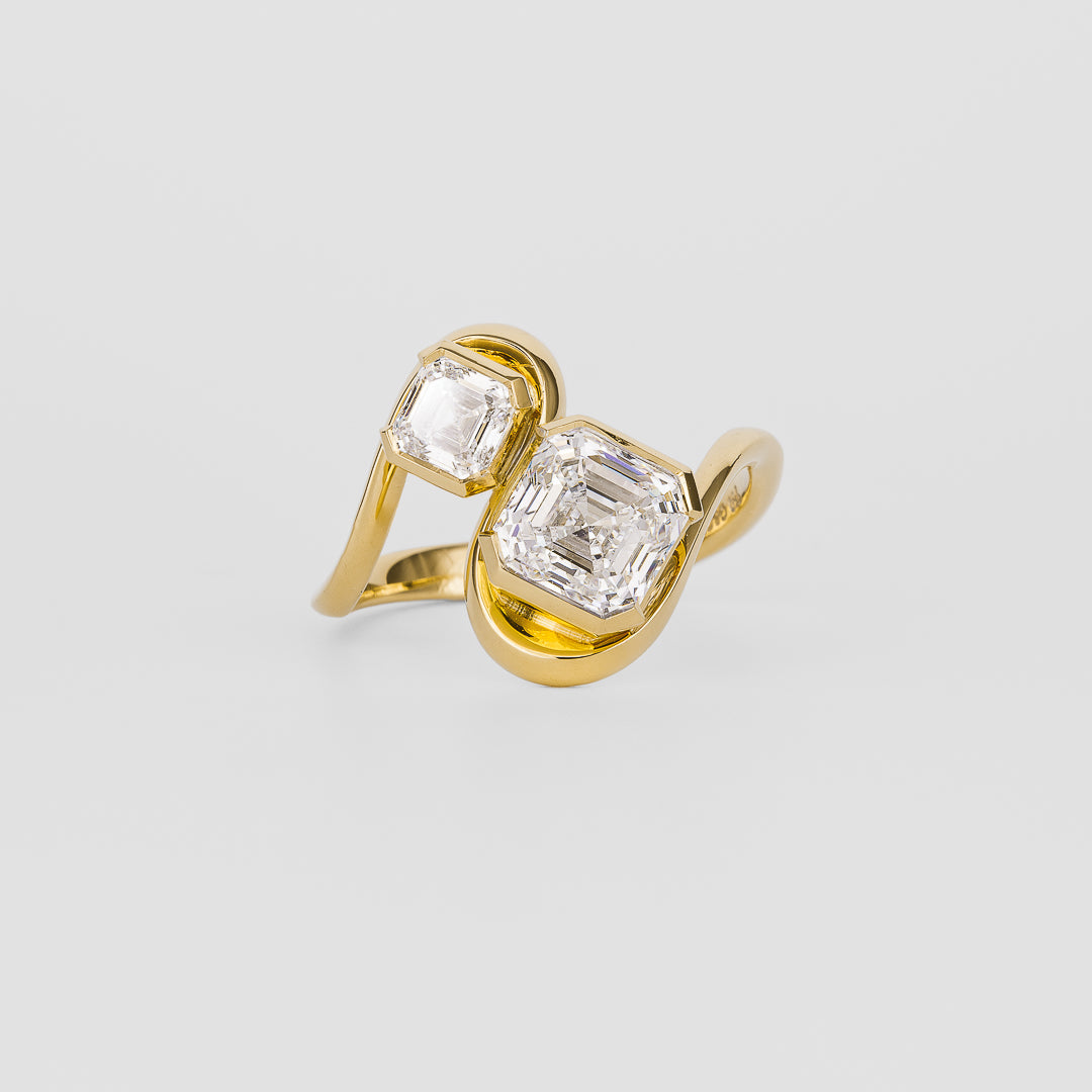 asscher cut toi et moi engagement ring lab diamond two stone design
