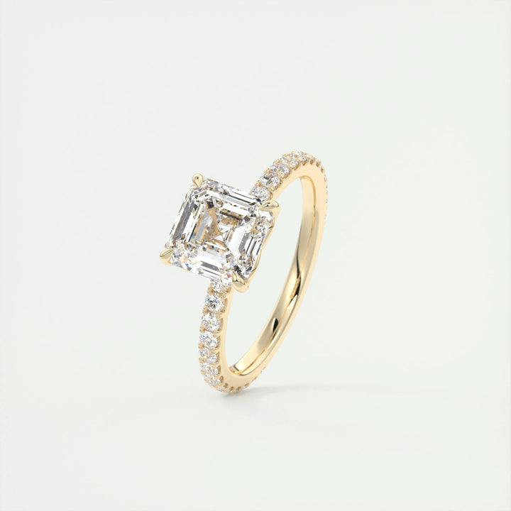 modern asscher pavé engagement ring F VS1 diamond USA