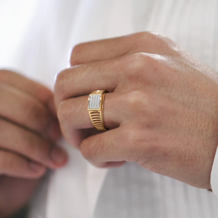 Round Lab Grown Diamond 14K Yellow Gold Men's Wedding Ring