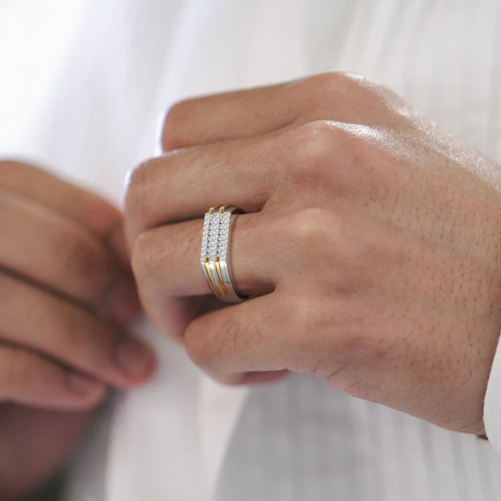 Round Lab Grown Diamond Two Tone Men's Wedding Ring