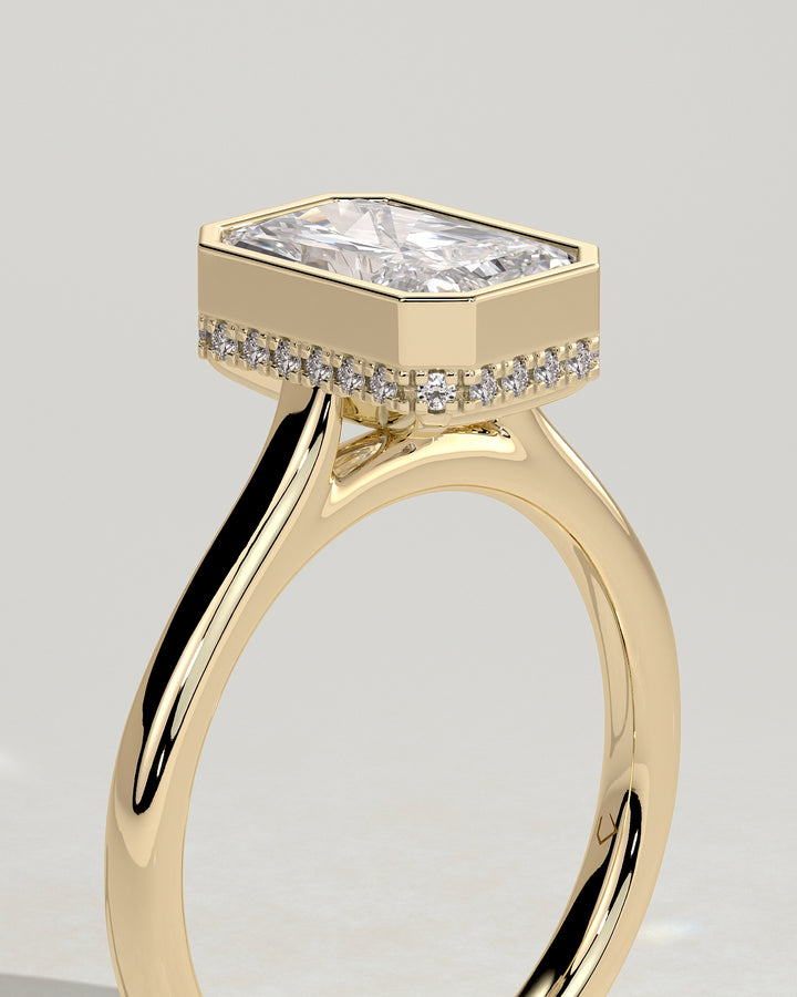 Bezel Hidden Halo and Cathedral High Setting Engagement Ring