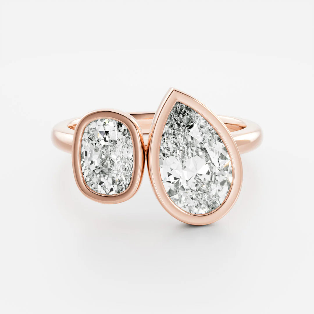 pear and cushion bezel toi et moi engagement ring 1 carat lab diamond IGI USA