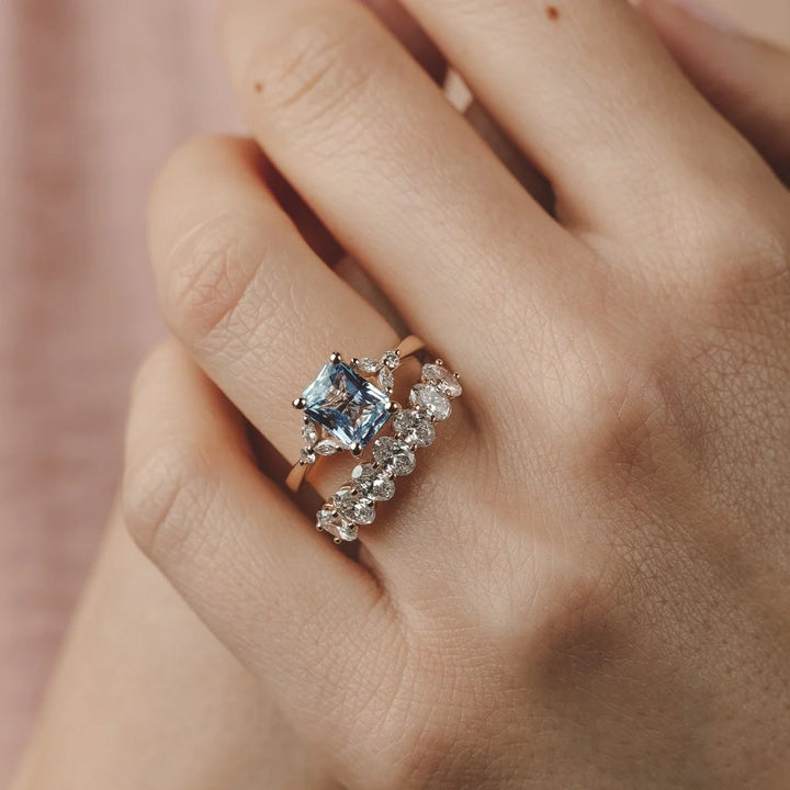 Blue Cluster Diamond Engagement Ring