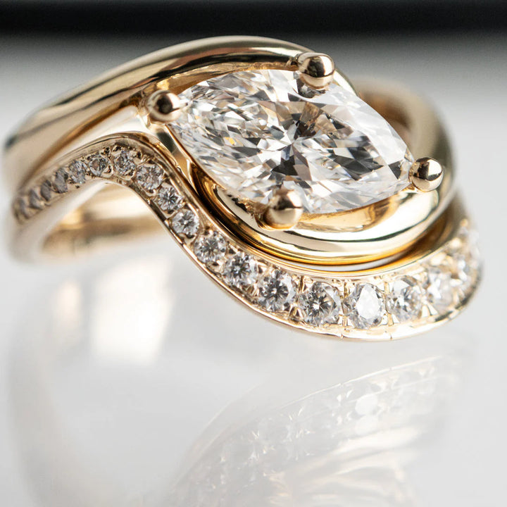 1.0CT-2.0CT Marquise E/VS Lab Grown Diamond By Pass Engagement Couple Ring Design With Matching Band
