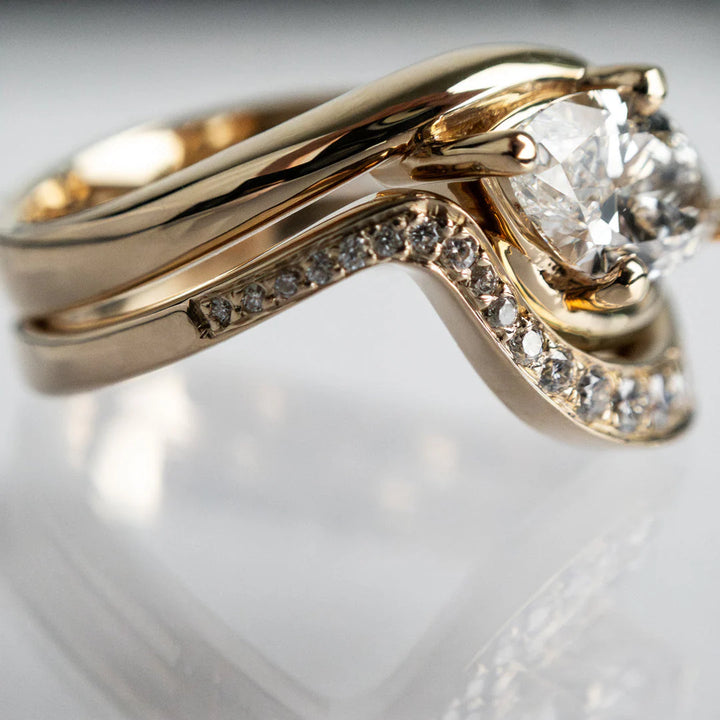 1.0CT-2.0CT Marquise E/VS Lab Grown Diamond By Pass Engagement Couple Ring Design With Matching Band