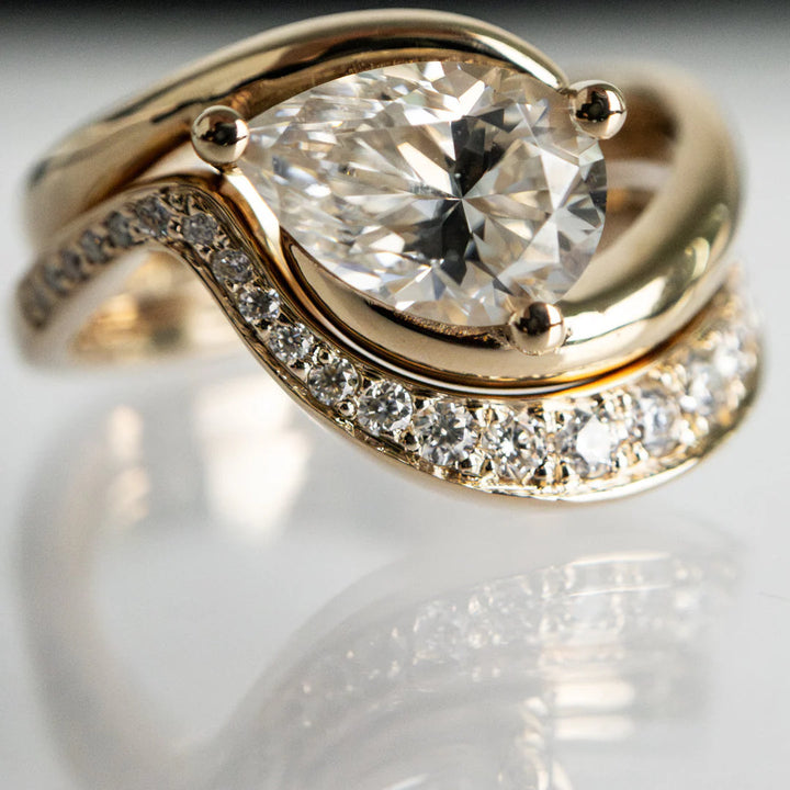 1.0CT-2.0CT Pear East West E/VS CVD Diamond Tension Style Engagement Ring With Matching Classic Band