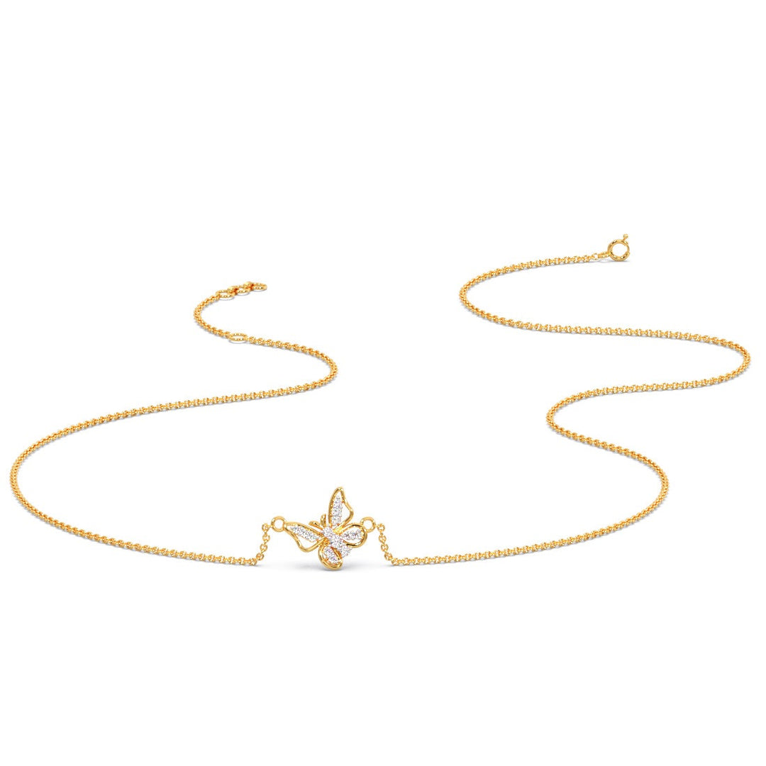 Round Lab Grown Diamond Butterfly Pendant Necklace For Kids