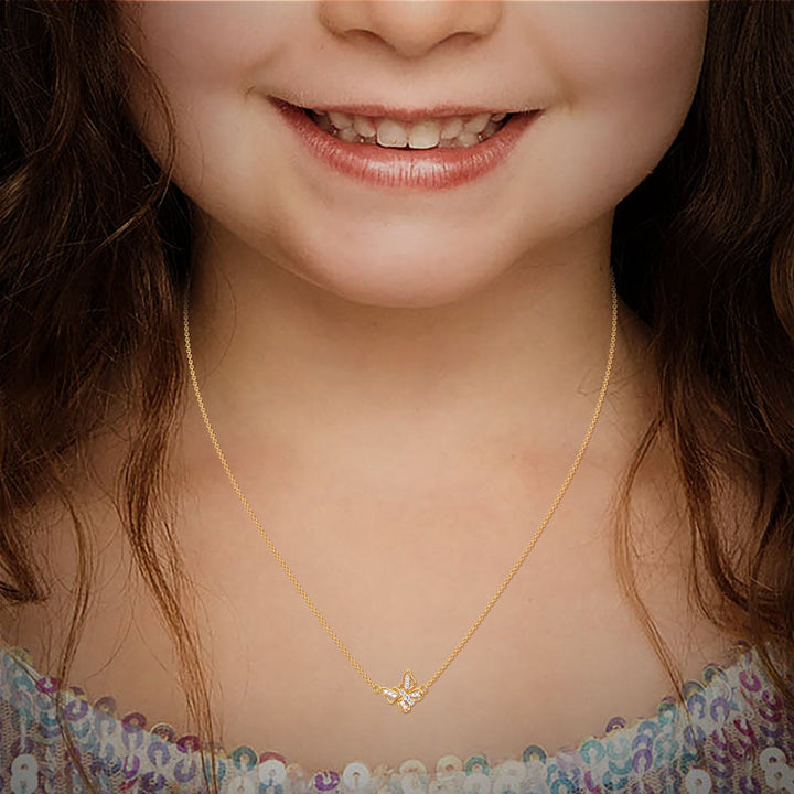 Round Lab Grown Diamond Butterfly Pendant Necklace For Kids