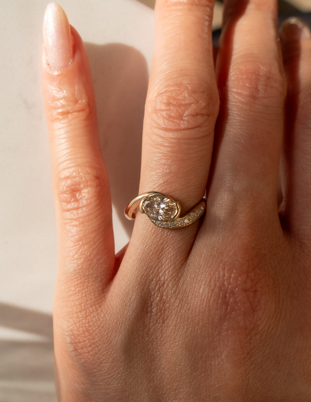 Champagne Oval Pavé Diamond Ring