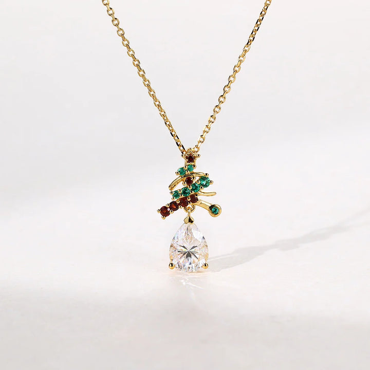 Pear Cut Moissanite Christmas Pendant Necklace