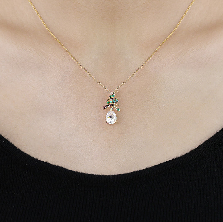 Pear Cut Moissanite Christmas Pendant Necklace