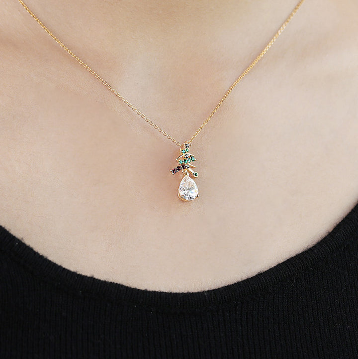Pear Cut Moissanite Christmas Pendant Necklace