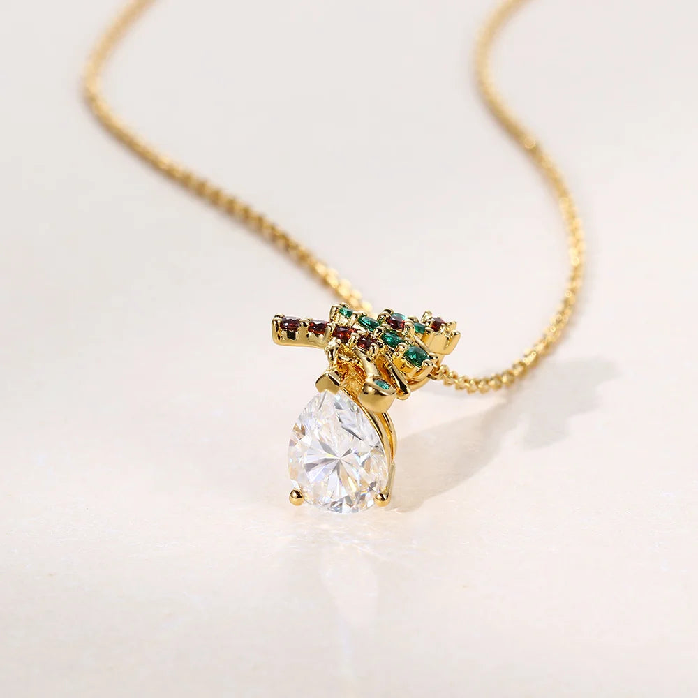 Pear Cut Moissanite Christmas Pendant Necklace