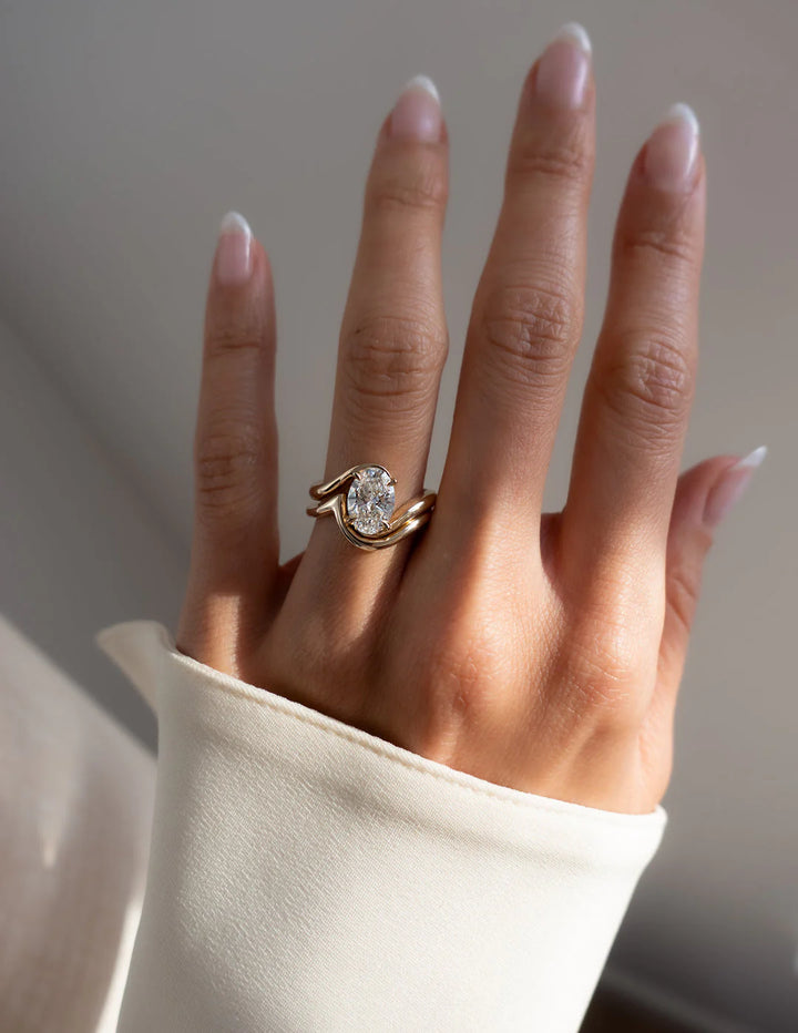 1.50CT-2.50CT Oval CVD Diamond Tension Style Engagement Ring With Matching Classic Band