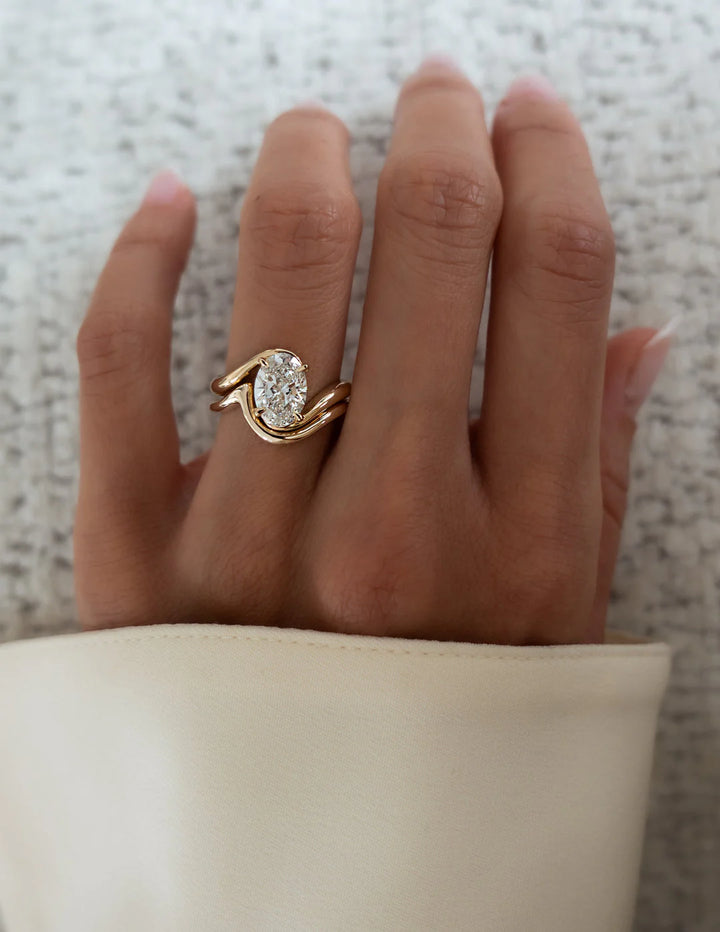 1.50CT-2.50CT Oval CVD Diamond Tension Style Engagement Ring With Matching Classic Band