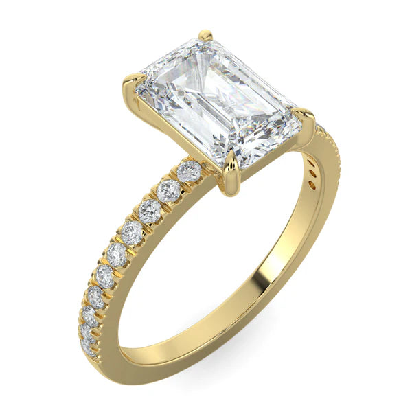2.0CT Emerald E/VS1 Lab Grown Diamond Pave Engagement Ring