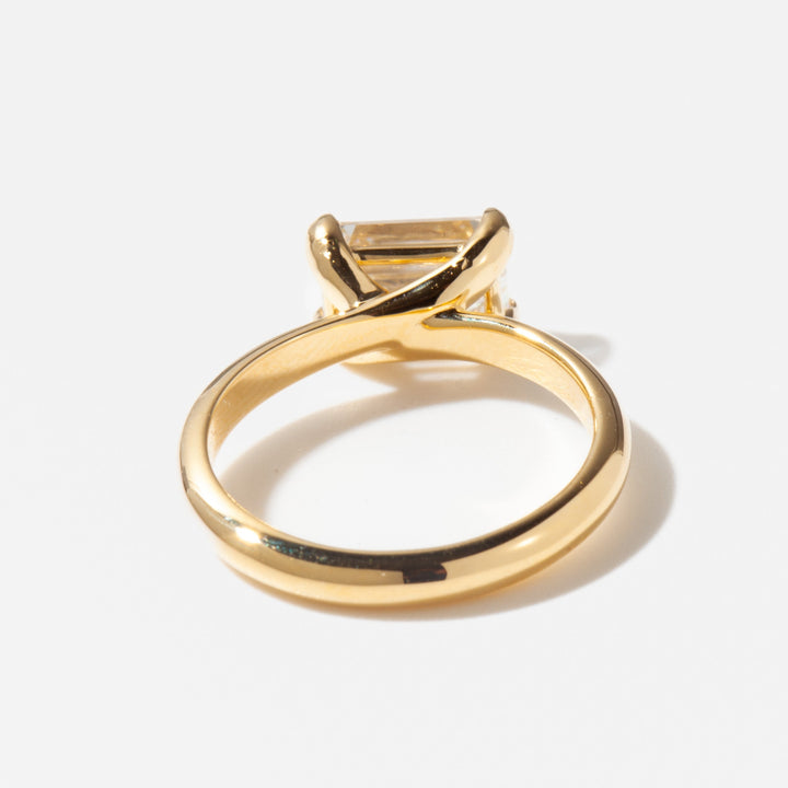 Minimal 2 carat east west emerald cut lab grown diamond solitaire engagement ring with modern clean design