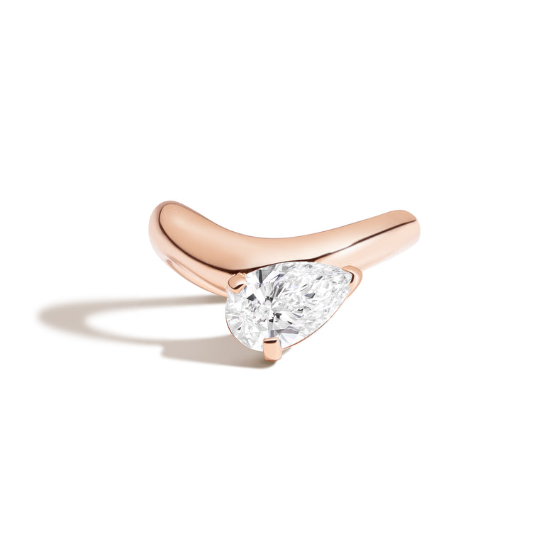 1.0ct Pear Cut East West Diamond Curved Unique Engagement Ring