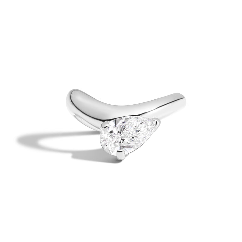 1.0ct Pear Cut East West Diamond Curved Unique Engagement Ring