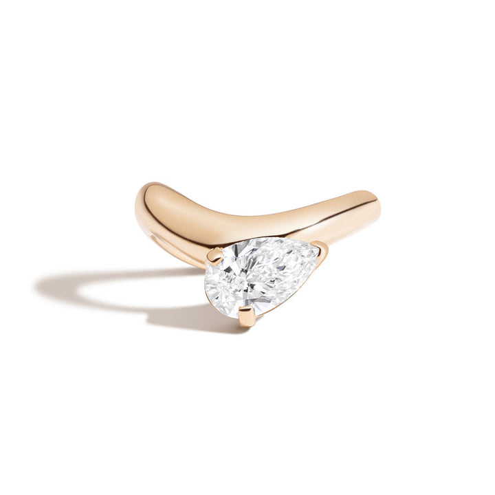 1.0ct Pear Cut East West Diamond Curved Unique Engagement Ring