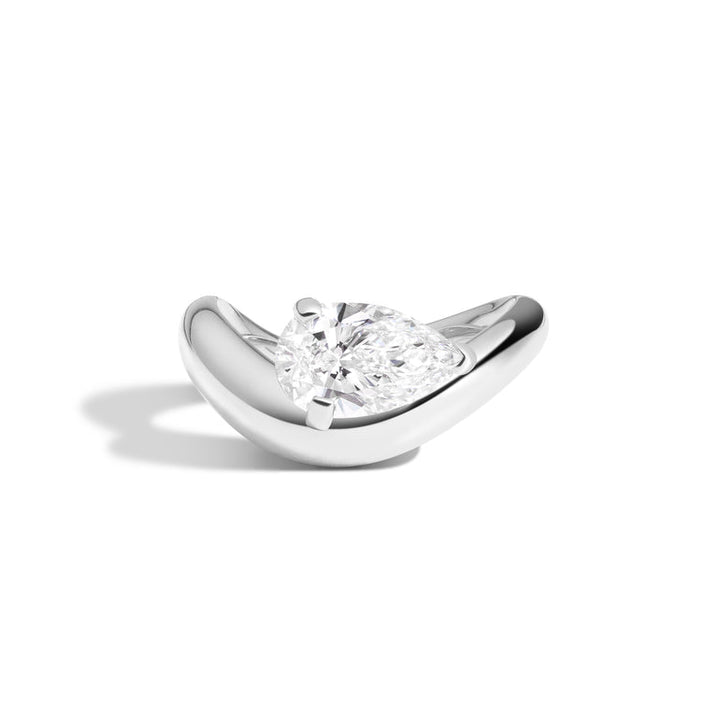 1.0ct Pear Cut East West Diamond Unique Curved Engagement Ring