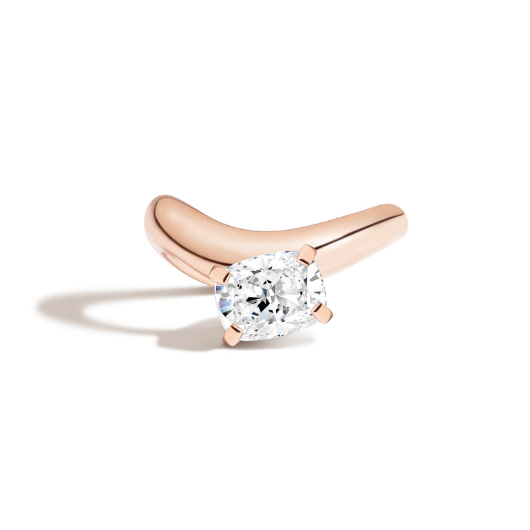 1.0ct Cushion Cut East West Diamond Curved Unique Engagement Ring