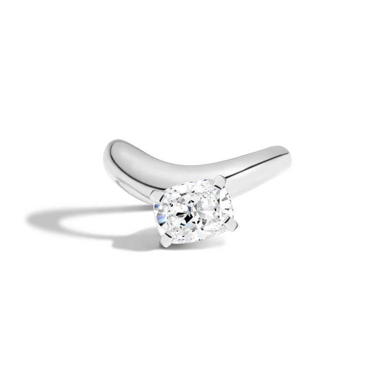 1.0ct Cushion Cut East West Diamond Curved Unique Engagement Ring