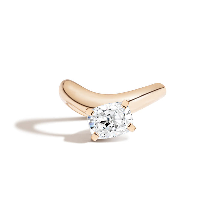 1.0ct Cushion Cut East West Diamond Curved Unique Engagement Ring