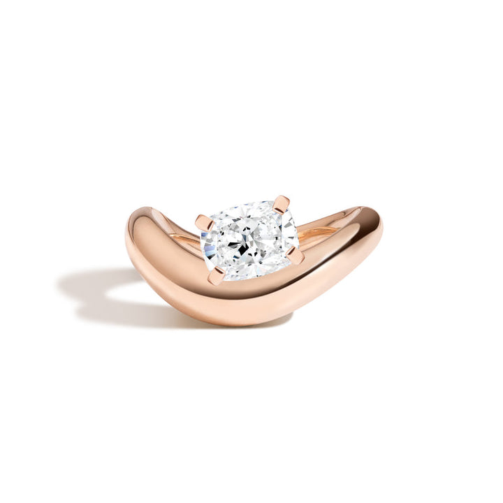1.0ct Cushion Cut East West Diamond Unique Curved Engagement Ring
