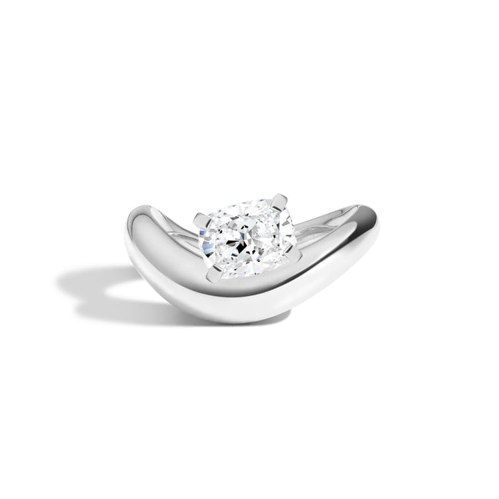 1.0ct Cushion Cut East West Diamond Unique Curved Engagement Ring