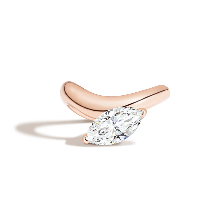 1.0ct Marquise Cut East West Diamond Curved Unique Engagement Ring