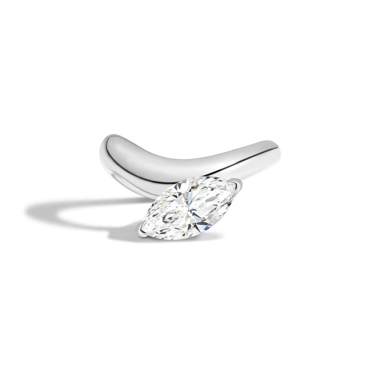 1.0ct Marquise Cut East West Diamond Curved Unique Engagement Ring